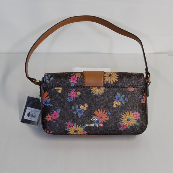Nanette Lepore Fiona Logo Flap Chocolate Floral Baguette - Picture 6 of 9